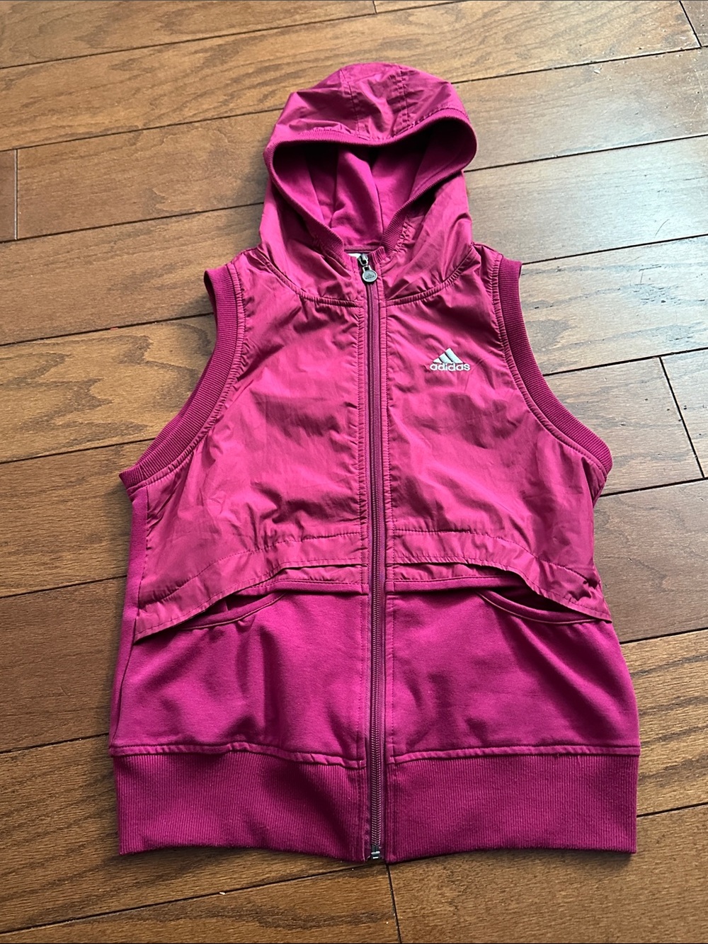 adidas Hooded Sleeveless Zip Vest in Hot Pink